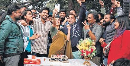 Nushrratt Bharuccha shared a video on social media celebrating the wrap of 'Janhit Mein Jaari' with her crew.