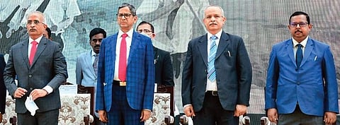 Chief Justice of India NV Ramana at the inauguration of the state-of-the-art court complex in Warangal on Sunday, Dec 19, 2021.