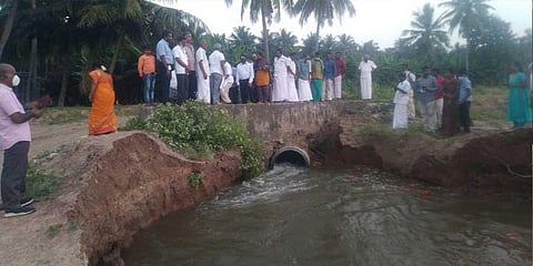 Water flowing into the lake in Kothavadi, a village in Kinathukadavu taluk. The waterbody is set to be full soon | Express