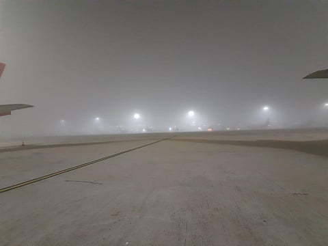 Foggy conditions at KIA Bengaluru on Tuesday morning (Photo | Express)