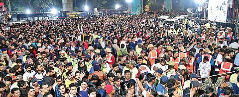 File - People ushering in the New Year on MG Road