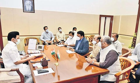 Chamber officials meeting Tamil Nadu Chief Minister M K Stalin in Chennai