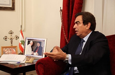 Lebanon's Information Minister Georges Kordahi at the Maronite Patriarchate in the mountain village of Bkerki, northeast of the capital. (File Photo | AFP)