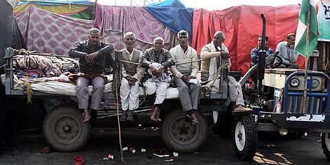 Farmers during their ongoing protest against the new farm laws at Ghazipur border in New Delhi. (Photo| Parveen Negi, EPS)