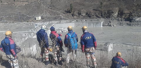 Rescue work going on near Tunnel at Tapovan in Uttrakhand on Thursday. (Photo | EPS/Shekhar Yadav)