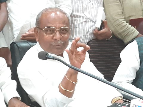 Minister Umesh Katti addressing mediapersons (Photo | Express)