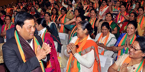 CM Sarbananda Sonowal attends the 2nd State Executive Meeting of Assam BJP Mahila Morcha. (Photo| ANI)