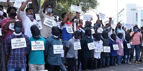 Rank holders protest in front of the Secretariat for the last eight days demanding immediate appointment and to extend their PSC rank list. (Photo | B P Deepu, EPS)