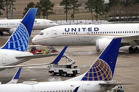 A United Airlines jet is towed after being deiced at George Bush Intercontinental Airport in Houston. Image used for representative purposes only