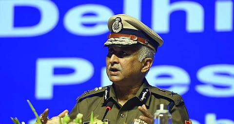 Delhi Police Commissioner S N Shrivastava speaks during the annual press conference, in New Delhi. (Photo | PTI)