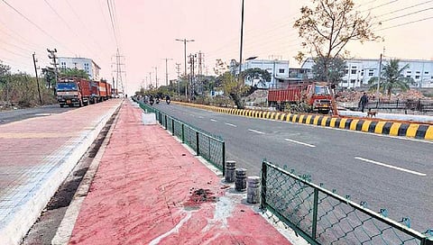 Barricades erected along cycle track at Patia in Bhubaneswar | Express