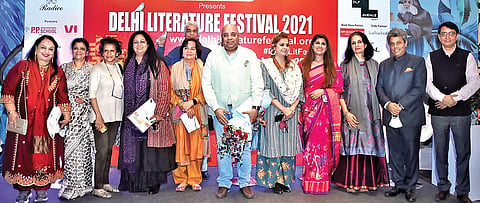 Dignataries at the launch event of Delhi Literature Festival 2021 edition, DLF Avenue, Saket