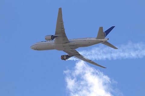 This Saturday, Feb. 20, 2021 photo provided by Hayden Smith shows United Airlines Flight 328 approaching Denver International Airport, after experiencing 'a right-engine failure' (Photo | AP)