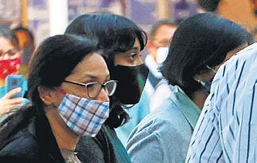 Disha Ravi (C) arrives at Patiala House Court, in Delhi on Tuesday | SHEKHAR YADAV