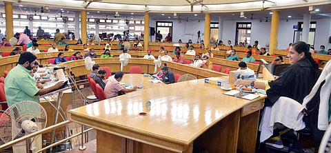 Deputy Mayor P K raju presenting the corporation budget for financial year 2021-22 at the conference hall in corporation office | Vincent pulickal