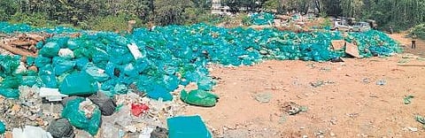 Heaps of biomedical and non-biomedical waste dumped on the vicinity of the Thiruvananthapuram Medical College Hospital premises. (Photo | EPS/B P Deepu)