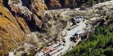 Chamoli Avalanche after a glacier broke off in Joshimath in Uttarakhand's Chamoli district causing a massive flood in the Dhauli Ganga river. (Photo | PTI)
