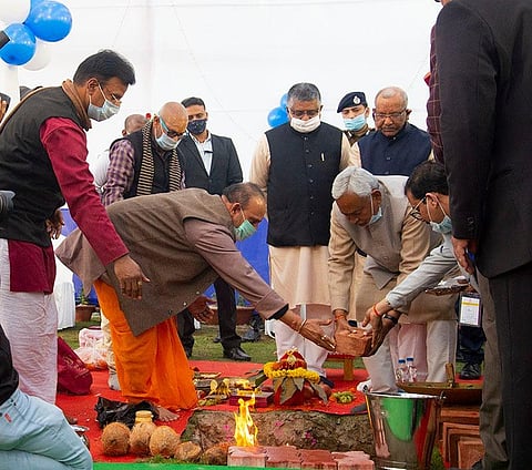 Bihar CM Nitish Kumar during the foundation stone laying ceremony at Patna Medical College and Hospital on Monday. (Photo | Express)