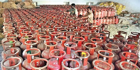 A warehouse storing LPG cylinders in Hyderabad. (Photo | Vinay Madapu, EPS)