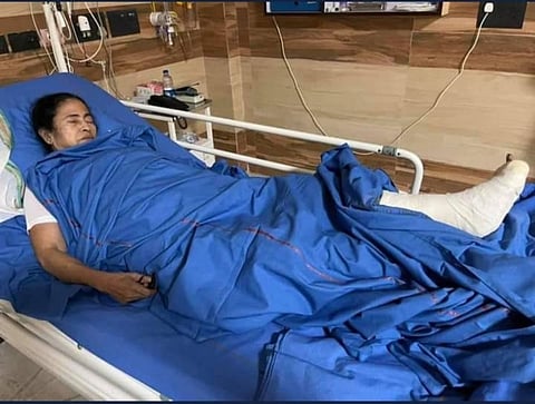 West Bengal Chief Minister Mamata Banerjee admitted at SSKM hospital after suffering injuries during her Nandigram visit. (Photo | Twitter)