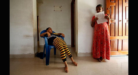 29-year-old Bhavya and mother Sarojini in their house at Movvar, Chenkala , in Kasaragod. (Photo | T P Sooraj, EPS)