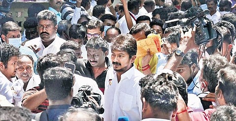 DMK youth wing secretary Udayanidhi Stalin at party headquarters Anna Arivalayam in Chennai on Friday | P Jawahar