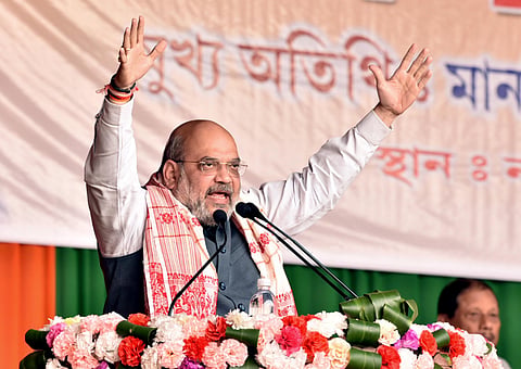 Union Home Minister Amit Shah at a poll rally (Photo | PTI)