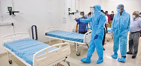 Health Secretary, J Radhakrishnan, inspecting the new Covid ward at the Rajiv Gandhi Government Hospital in Chennai on Wednesday | R Satish Babu