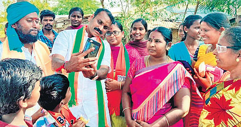BJP Tamil Nadu State President and Dharapuram Assembly Constituency Candidate L Murugan during an election campaign at Dharapuram in Tirupur district | Express