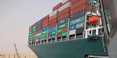The cargo ship that is blocking the Suez Canal. (Photo | AP)