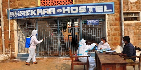 The engineering college hostel was converted into an isolation block to prevent the spread of the virus. (Photo | EPS)