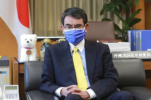 Japanese Vaccine Minister Taro Kono during an interview. (Photo | AP)