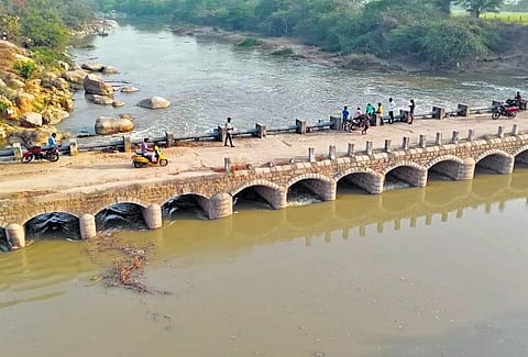 A view of the Upper Manair Dam at Narmal in Gambhiraopet mandal. (Photo| EPS)