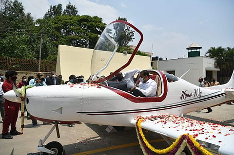 The two-seater Hansa NG aircraft was rolled out by CSIR-NAL on Wednesday in Bengaluru (Photo | Meghana Sastry)