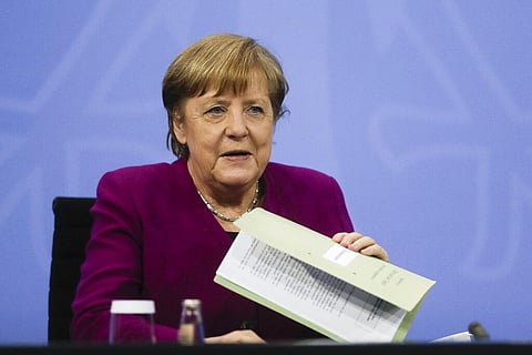 German Chancellor Angela Merkel conferred with the governors of the country's 16 states to discuss how to move forward with coronavirus restrictions. (Photo | AP)