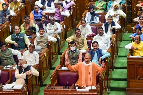 UP Chief Minister Yogi Adityanath speaks during the Budget Session of UP Assembly in Lucknow Wednesday Feb. 24 2021. (Photo | PTI)