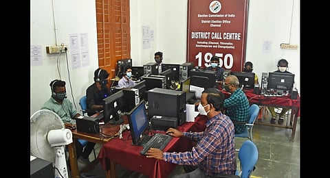Election Call centre set up to handle election related complaints from Chennai, Tiruvallur and Kancheepuram districts. (Photo | Ashwin Prasath, EPS)