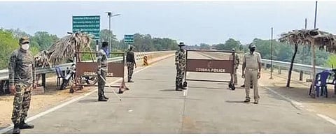Police personnel guarding the border check post at Motu |Express