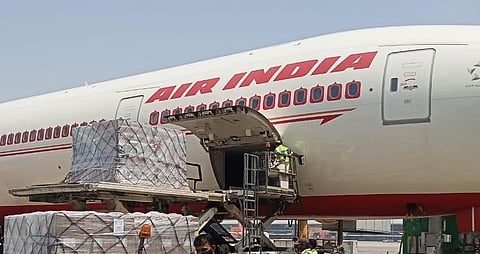 India also received the aid of 500 BiPAPs, 250 oxygen concentrators and other medical supplies from Singapore, which landed in Mumbai last night on an Air India flight.. (Photo | Twitter/ANI)