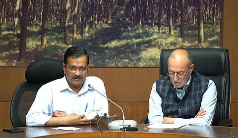 Delhi Lt. Governor Anil Baijal and Chief Minister Arvind Kejriwal addresses a digital press conference. (Photo | PTI)