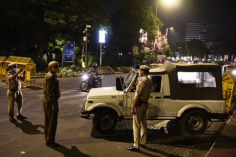 Connaught place wears a deserted look during night curfew, imposed to curb the spread of coronavirus in New Delhi on Tuesday. (Photo | Parveen Negi, EPS)