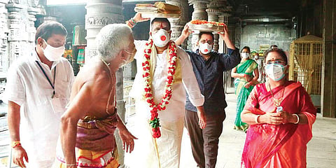 Tourism minister at Simhachalam in Visakhapatnam on Friday | EXPRESS