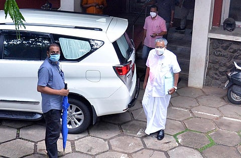 Kerala Chief Minister Pinarayi Vijayan at AKG centre in Thiruvananthapuram. (Photo | B P Deepu, EPS)