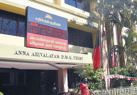 The count down timer affixed at the entrance of Anna Arivalayam shows there’s less than a day for the announcement of Assembly poll results | martin louis