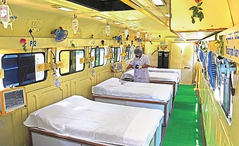 A KSRTC bus converted into an ICU, in Bengaluru on Wednesday | vinod kumar T