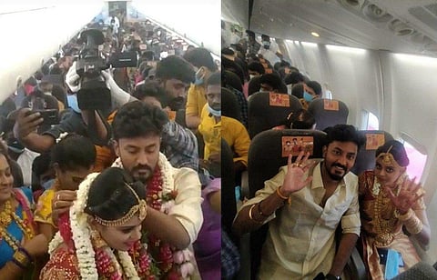 A picture that went viral on social media, of the couple tieing the knot in the chartered aircraft.