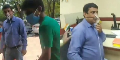 The bank employee reached work with oxygen support in Jharkhand (Photo | EPS)
