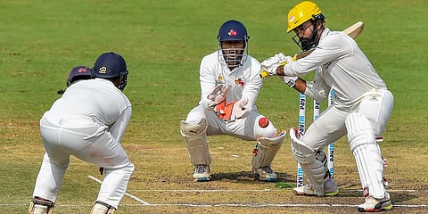 Tamil Nadu batsman Dinesh Karthik plays a shot during a Ranji Trophy cricket match against Mumbai at MAC Stadium in Chennai. (File Photo | PTI)