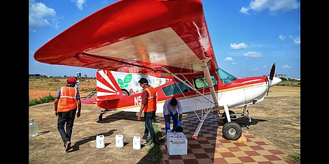 The American Champion Scout aircraft that will be used to spray an organic disinfectant over parts of the city | Shriram B N