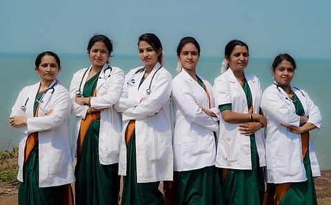 Dr Mridula Shankar, Dr Bhavana Ramesh, Dr Hridya Ganesh , Dr Rakhi Ajith Dr Jumjumi Rajesh, Dr Anju M S-The dancing doctors from six government hospitals in Kannur (Photo | Express)